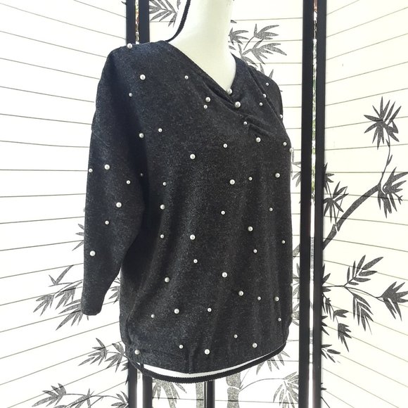 Zara Heather Gray Pearl Embellished Sweater Top - Picture 3 of 14